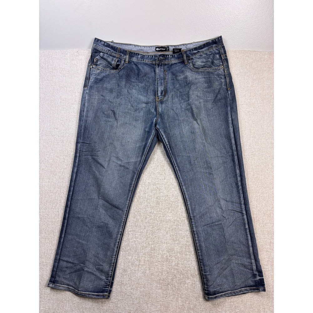 Royal Blue Mens Straight Fit Jeans Blue Embroidered Cross Pockets 46x32